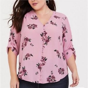 Torrid Pink Floral Blouse with Button Detail